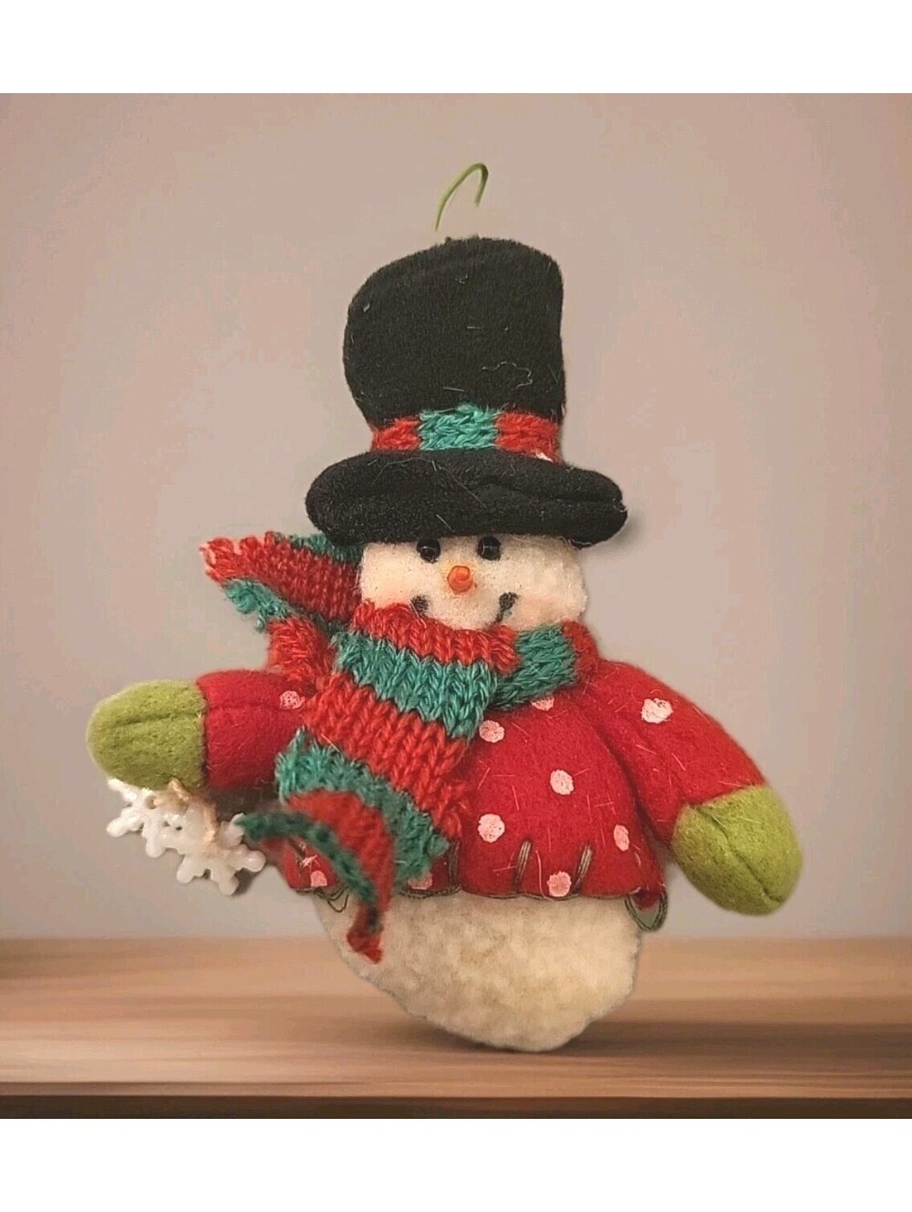 Vintage Christmas Ornament Decoration Frosty Snowman W Snowflakes Handmade